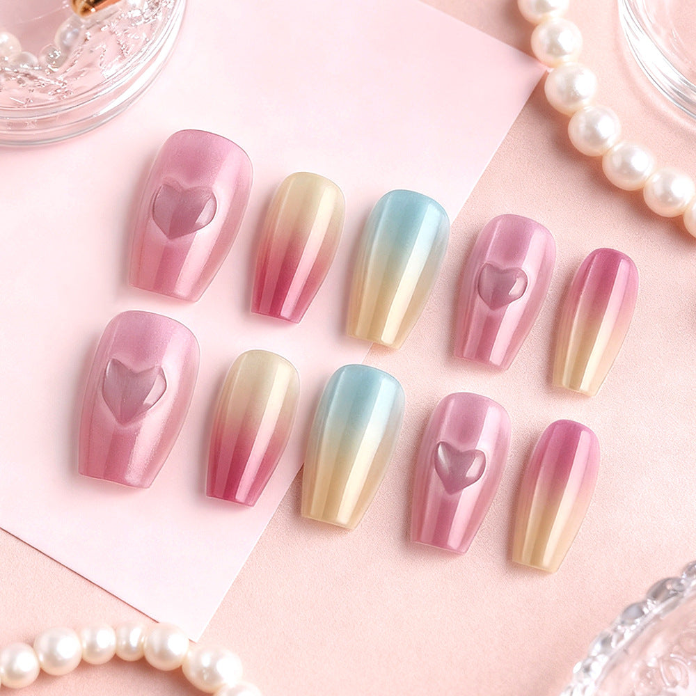 Heart-Embellished Gradient Press-On Nails Bowlift