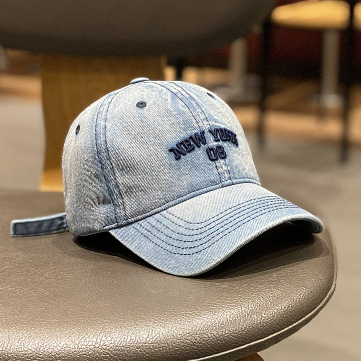Men's Distressed Denim Style Baseball Cap Bowlift
