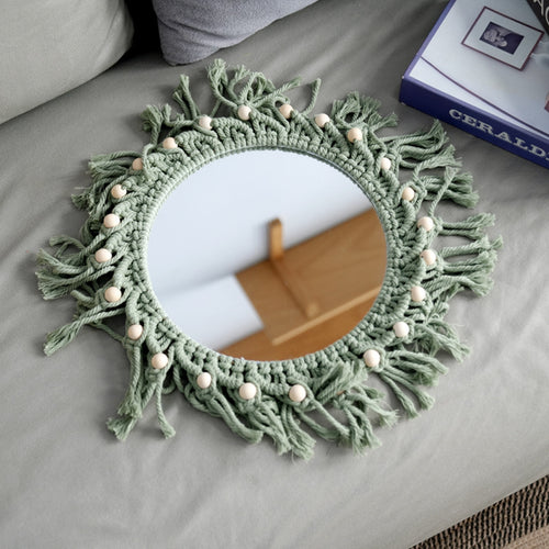 Hand-knotted mirror with macrame border