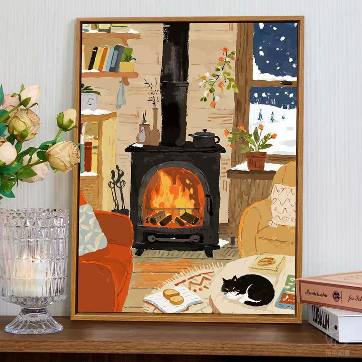 Cozy Fireplace Scene Wall Art Bowlift