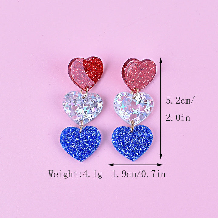 Women's long star pendant earrings made of glitter resin with three-tier chain suspension and fishhook bowlift