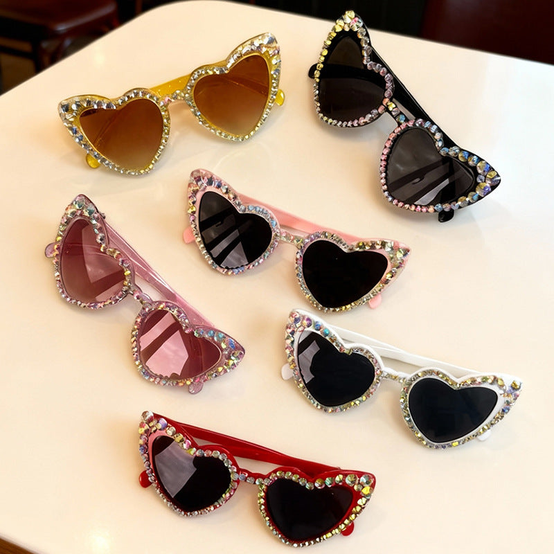 Rhinestone Heart-Shaped Sunglasses Bowlift