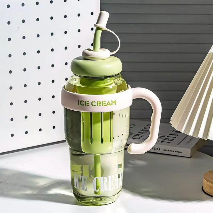 Women's multifunctional drinking container with integrated straw and sieve cup Bowlift