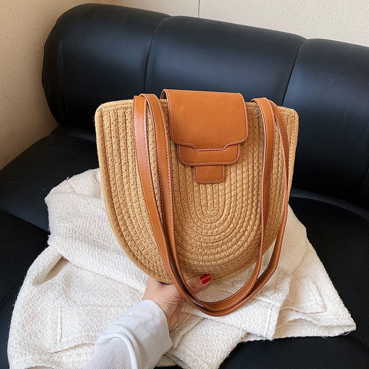 Fashionable and Handcrafted Basket Bag with Leather Accents Bowlift