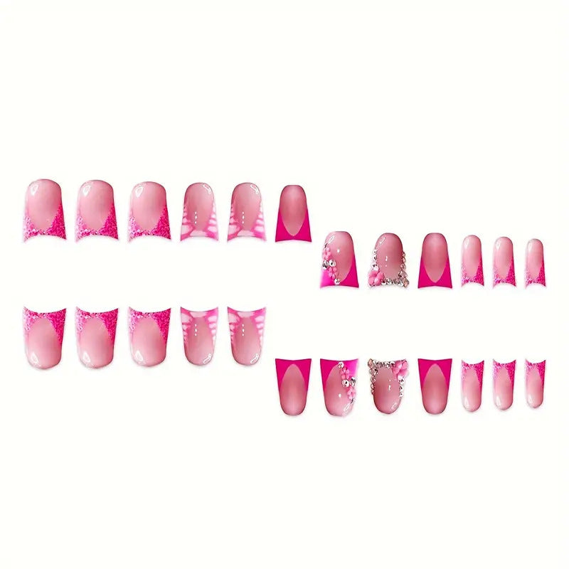 Glamorous Nail Art Set with Floral and Rhinestone Accents Bowlift