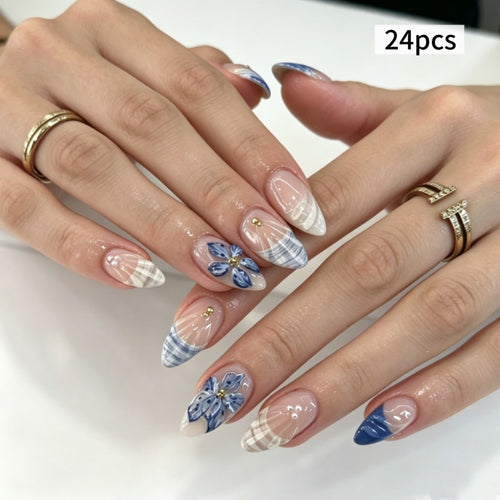 Artistic Floral and Geometric Press-On Nail Set Bowlift