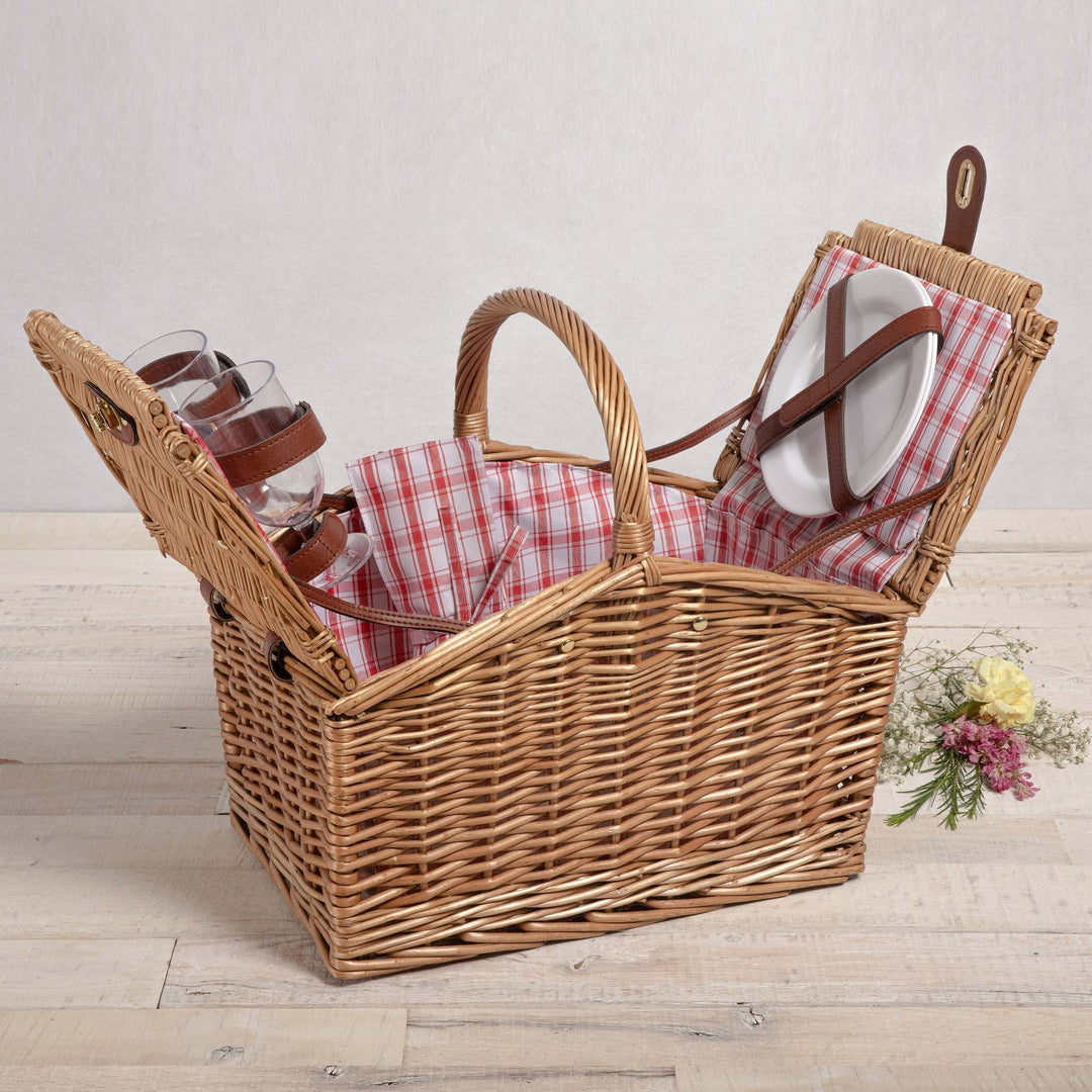 Women's picnic basket with integrated dish set and sturdy carrying handles Bowlift