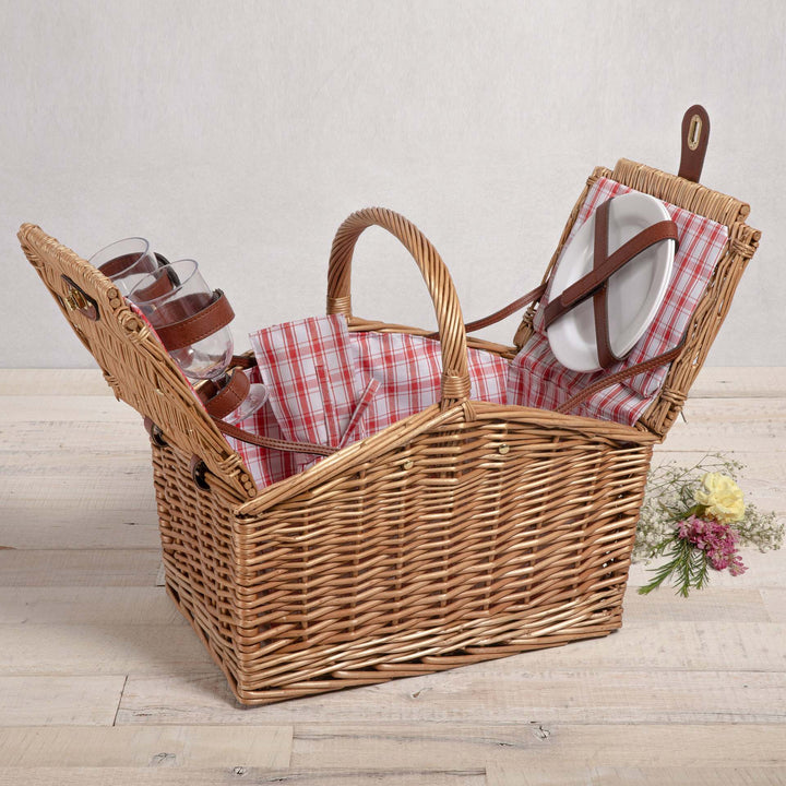 Women's picnic basket with integrated dish set and sturdy carrying handles Bowlift
