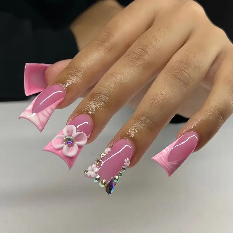 Floral Acrylic Nail Art Extensions Bowlift