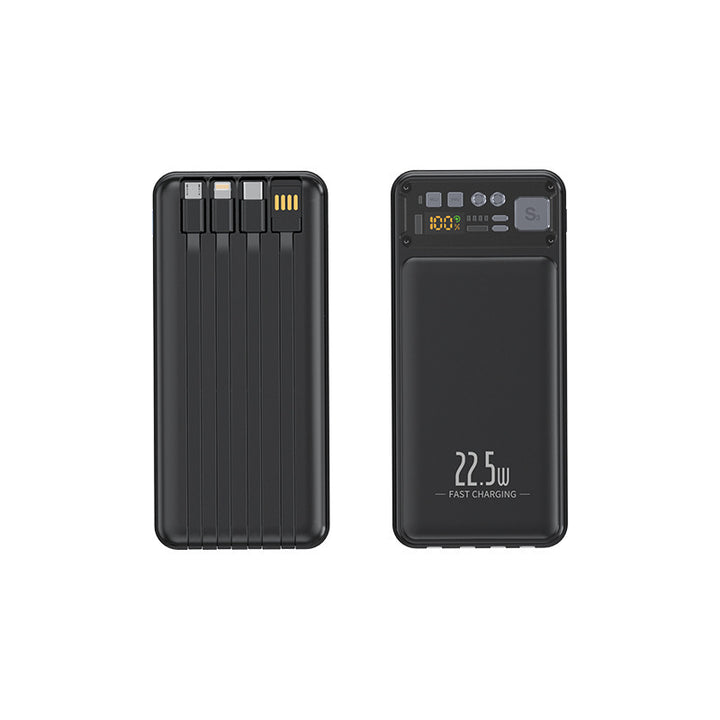 Power bank with integrated cable system and digital charging display Bowlift