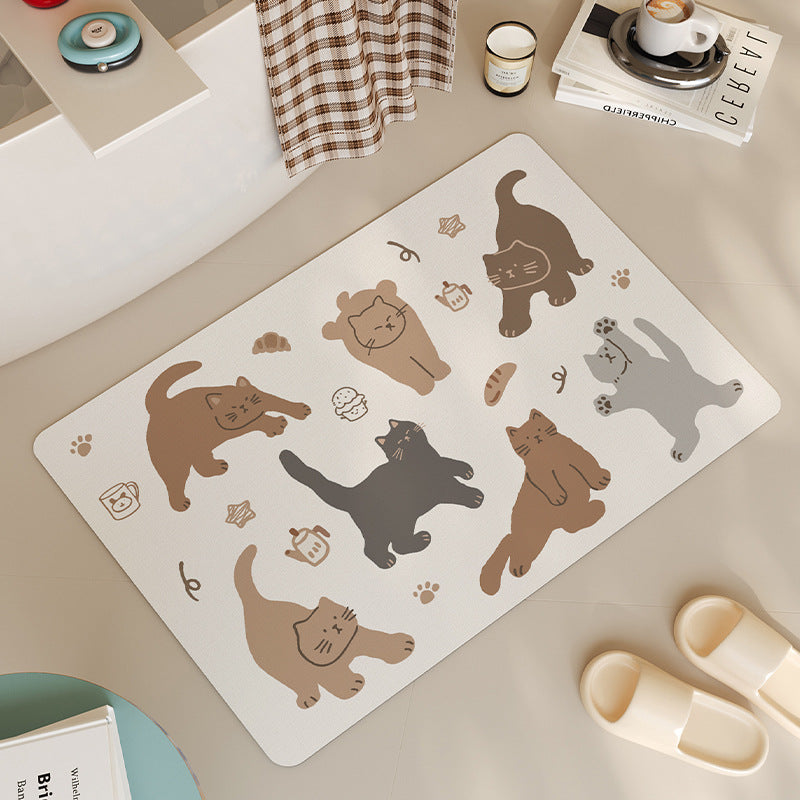 Playful Cat-Themed Bath Mat