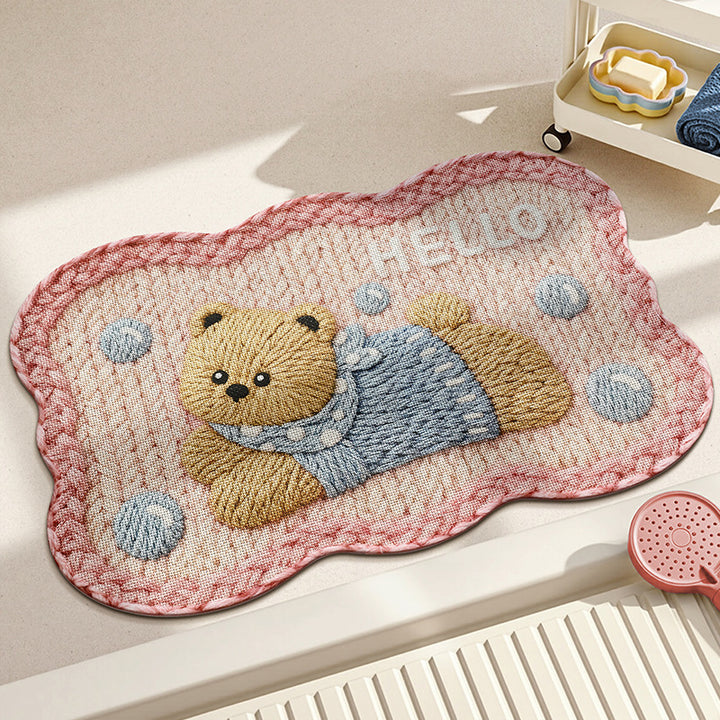 Adorable Embroidered Bear Bath Mat Bowlift