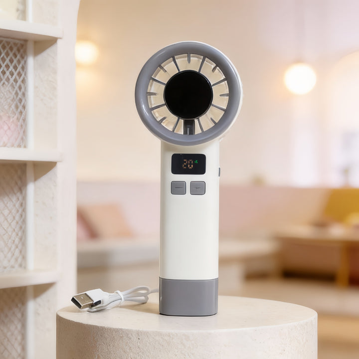 Women Portable Handheld Fan with Digital Temperature Display Bowlift