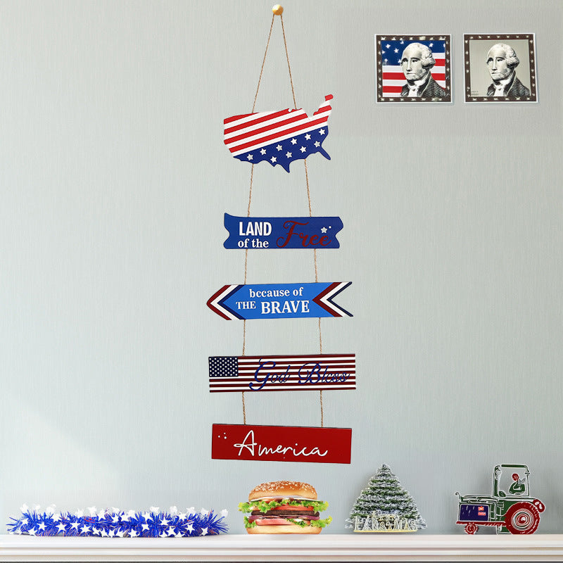 Unisex nan hanging patriotic wood wall decoration with multi-part panels and rope suspension Bowlift
