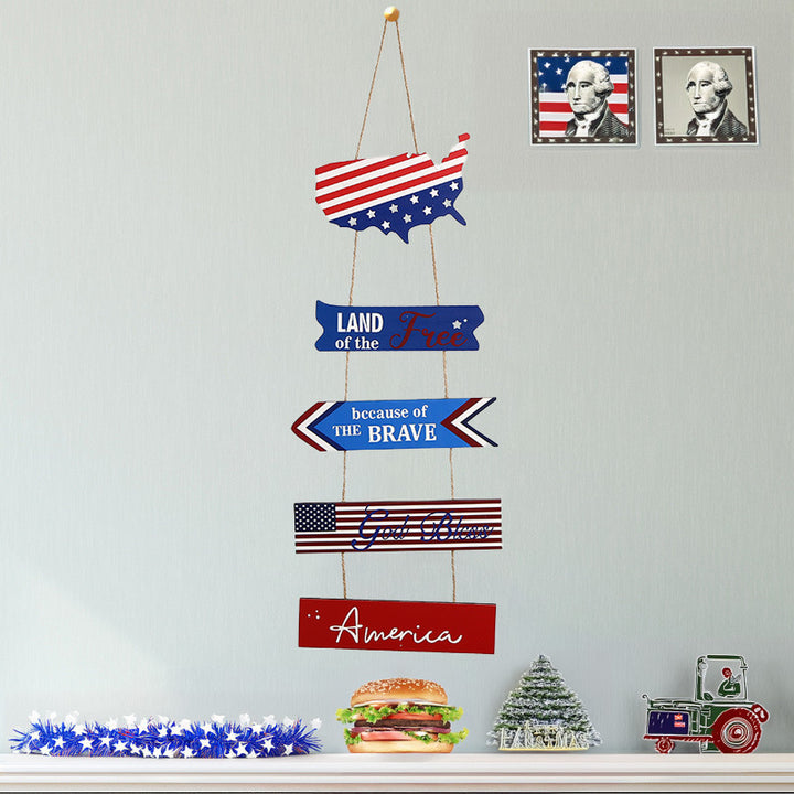 Unisex nan hanging patriotic wood wall decoration with multi-part panels and rope suspension Bowlift