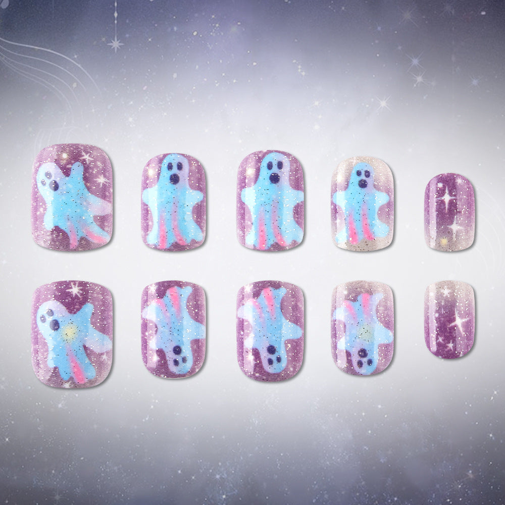 Artistic Ghost-Themed Press-On Nails Bowlift