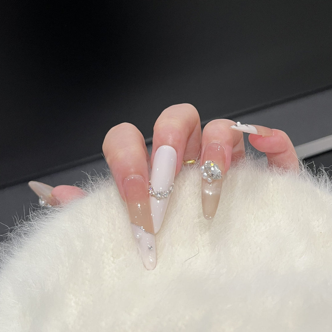 Decorative Press-On Nail Art Set with Luxe Gemstone Accents Bowlift