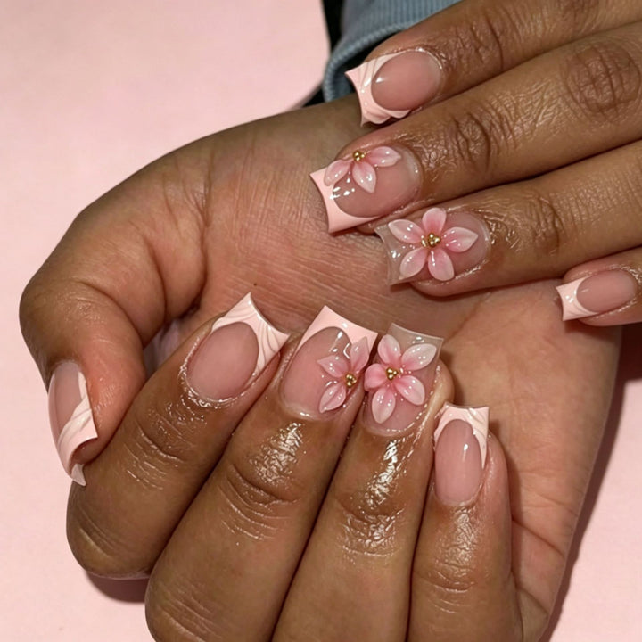 Floral Acrylic Nail Art Tips Bowlift