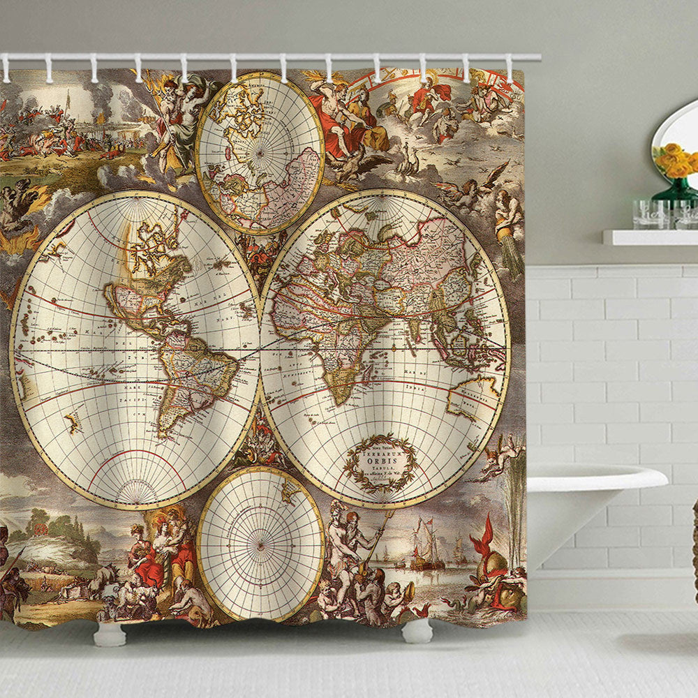 Vintage World Map Shower Curtain Bowlift