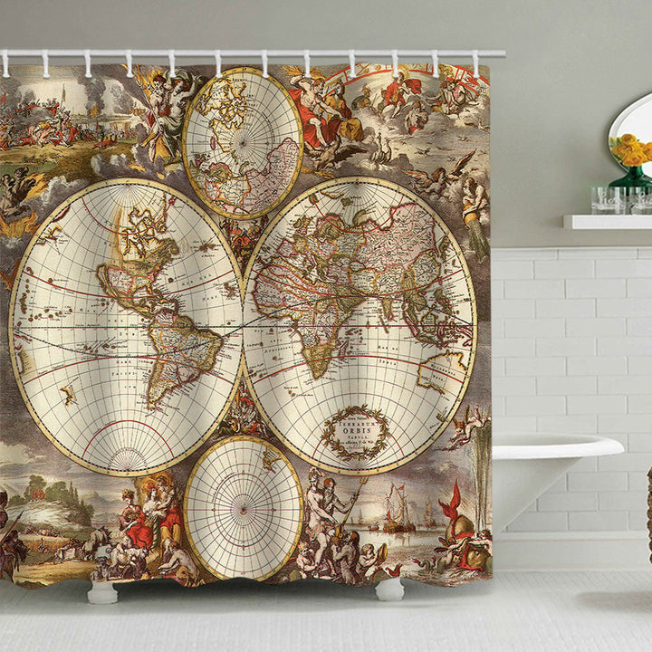 Vintage World Map Shower Curtain Bowlift