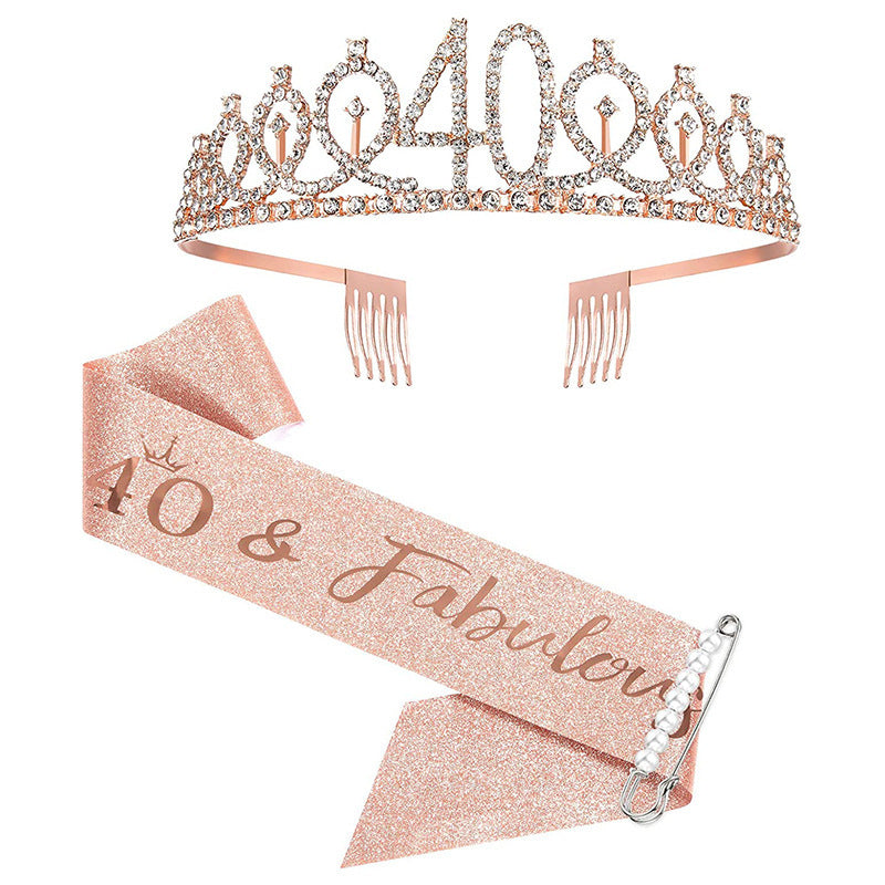 Women Crystal-Embellished Birthday Crown with Personalized Sash Bowlift