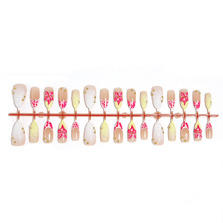 Artificial nail set with floral motifs and elegant embellishments Bowlift