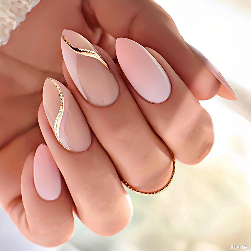 High-Quality Press-On Nails with Elegant Gold Accent Designs Bowlift