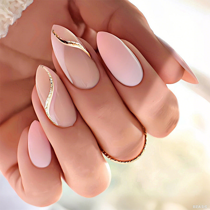 High-Quality Press-On Nails with Elegant Gold Accent Designs Bowlift