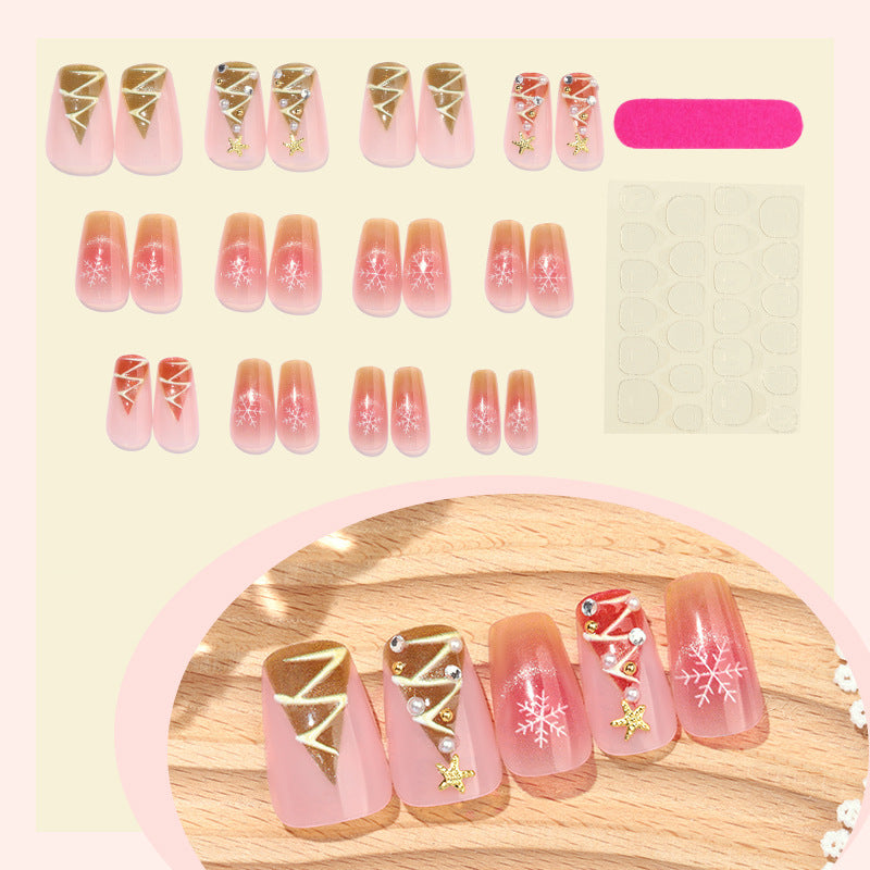 Artificial nail set with festive Christmas motifs and glitter applications Bowlift