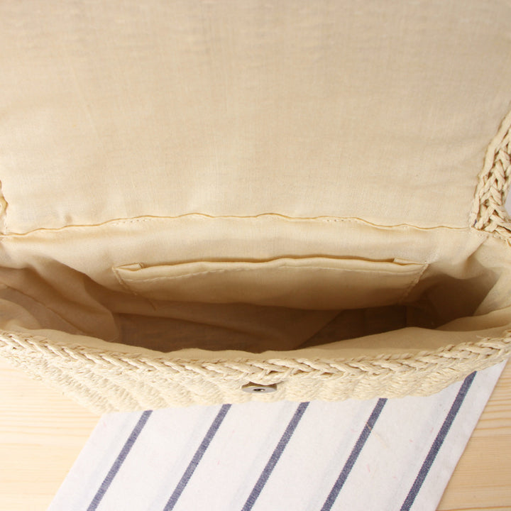 Woven Natural Material Handbag with Removable Shoulder Strap Bowlift