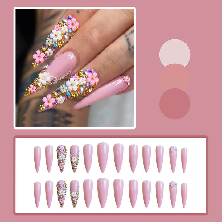 Artificial nail set with floral 3D decorations and glitter Bowlift