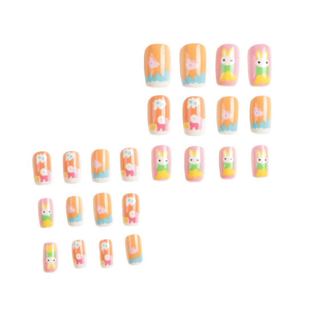Artistic Seasonal Bunny-Themed Press-On Nail Art Bowlift