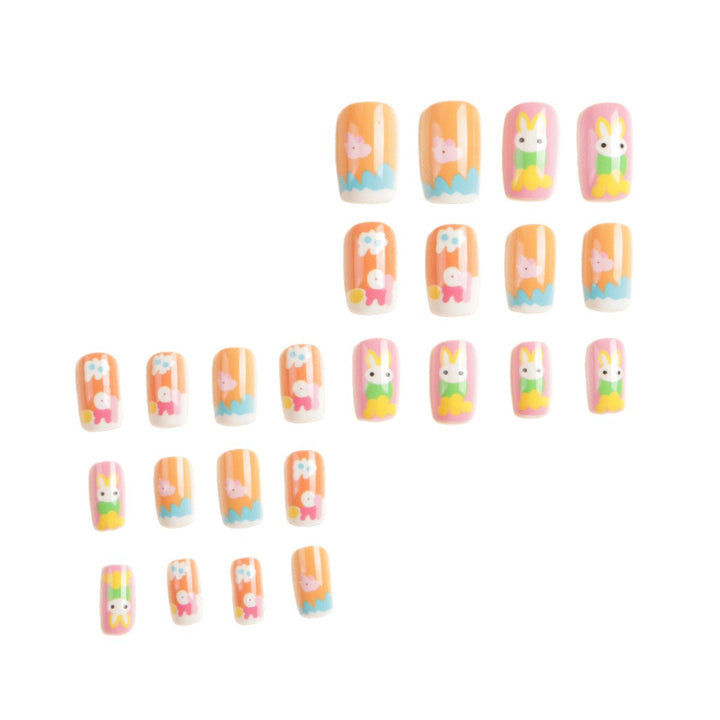 Artistic Seasonal Bunny-Themed Press-On Nail Art Bowlift