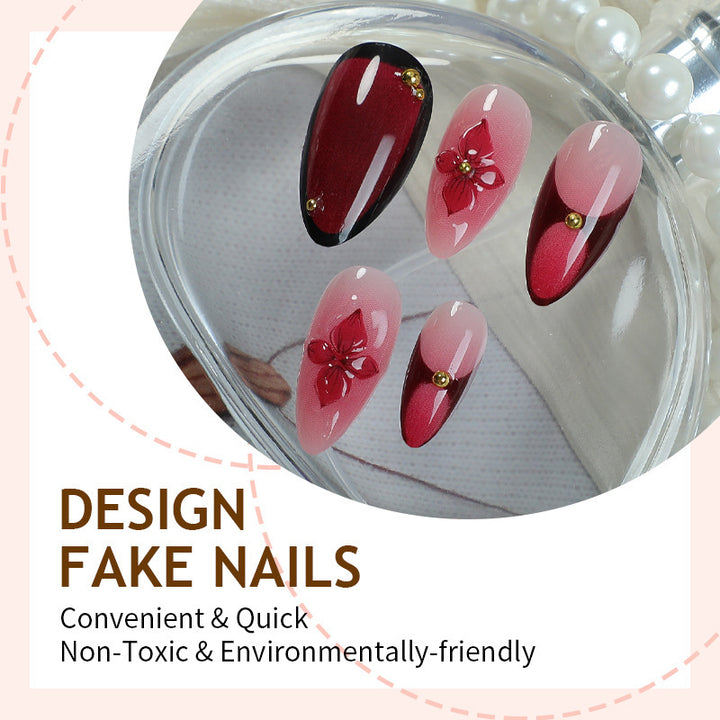 Artificial nail set with elegant flower and glitter decorations Bowlift