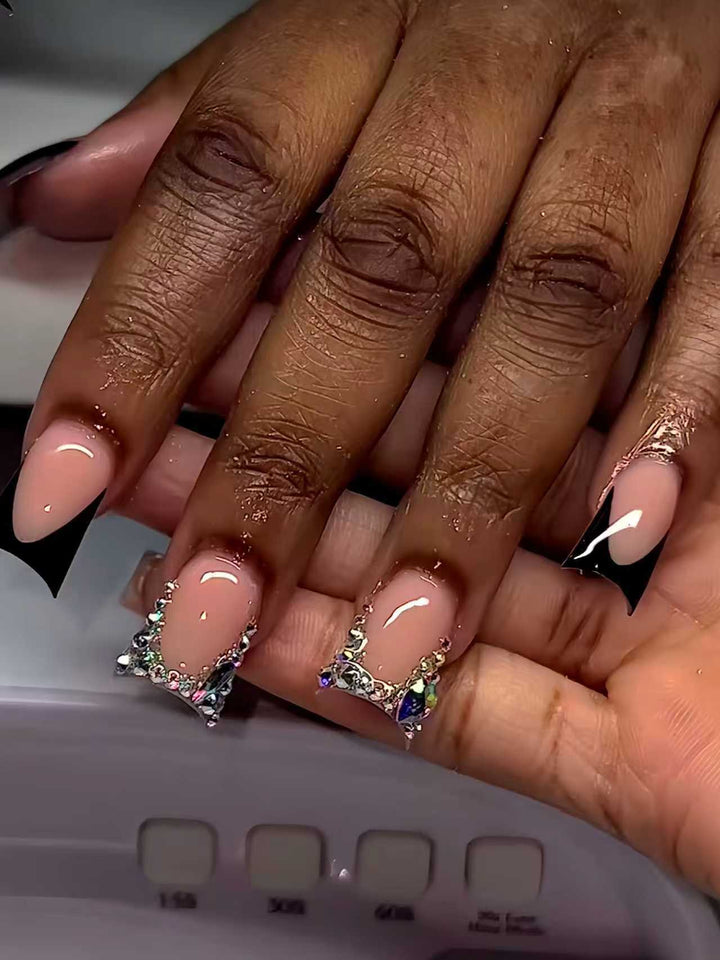 Decorative Press-On Nail Extensions with Gem Accents Bowlift