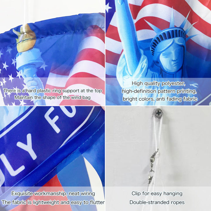 Unisex nan patriotic American flag windsock with long trailing streamers and reinforced hanging loop Bowlift