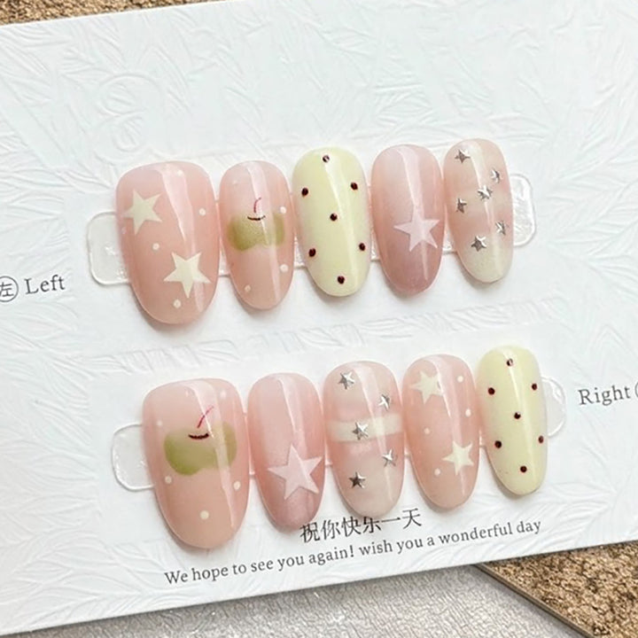 Decorative Press-On Nail Set with Star and Dot Design Bowlift
