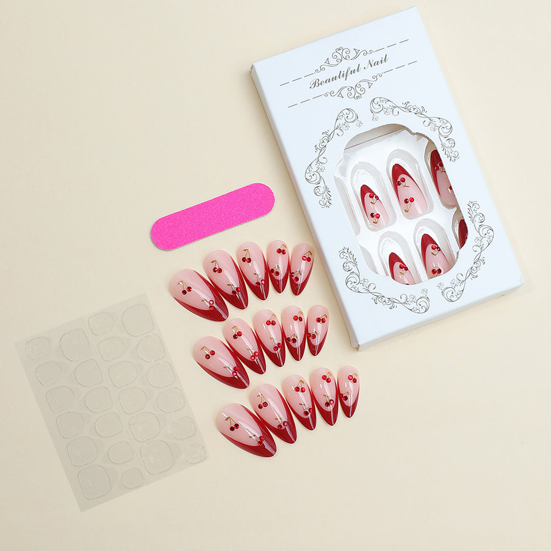 Acrylic nail set with fruity cherry design Bowlift