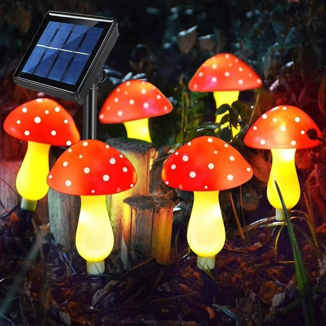 Whimsical Mushroom Pathway Stake String Lights With Ceramic-Style Caps And Warm LED Illumination Bowlift
