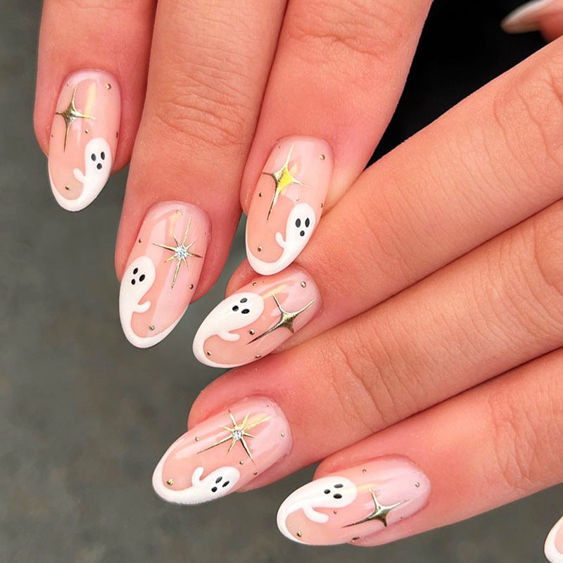 Whimsical Press-On Nail Art Set with Ghost Designs Bowlift