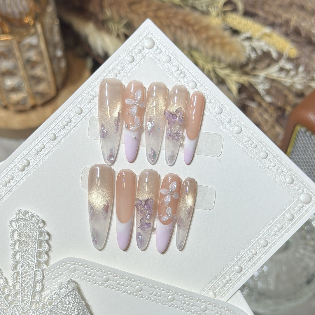 Floral-Inspired Stiletto Press-On Nail Design Bowlift