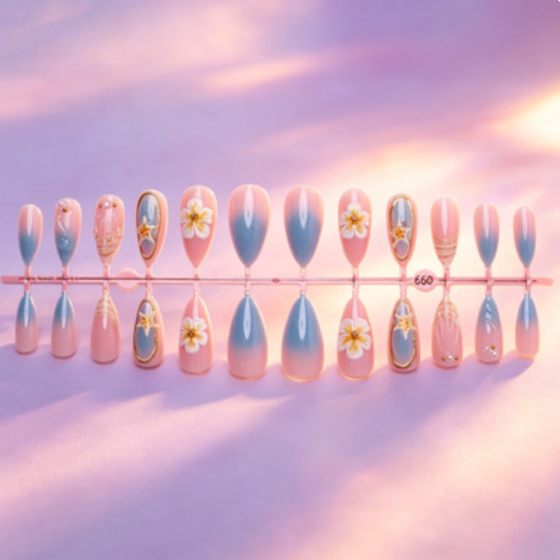 Artistic Nail Design Set with Floral and Seaside Accents Bowlift