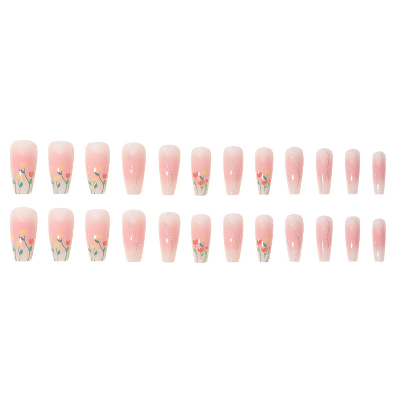 Floral-Designed Long Press-On Nails Bowlift