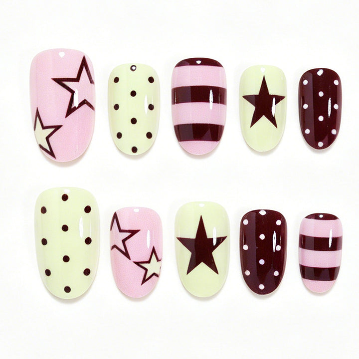 Artistic Star Pattern Press-On Nail Set Bowlift