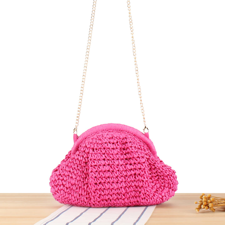 Shoulder bag made from handcrafted natural fibers with elegant chain decoration Bowlift