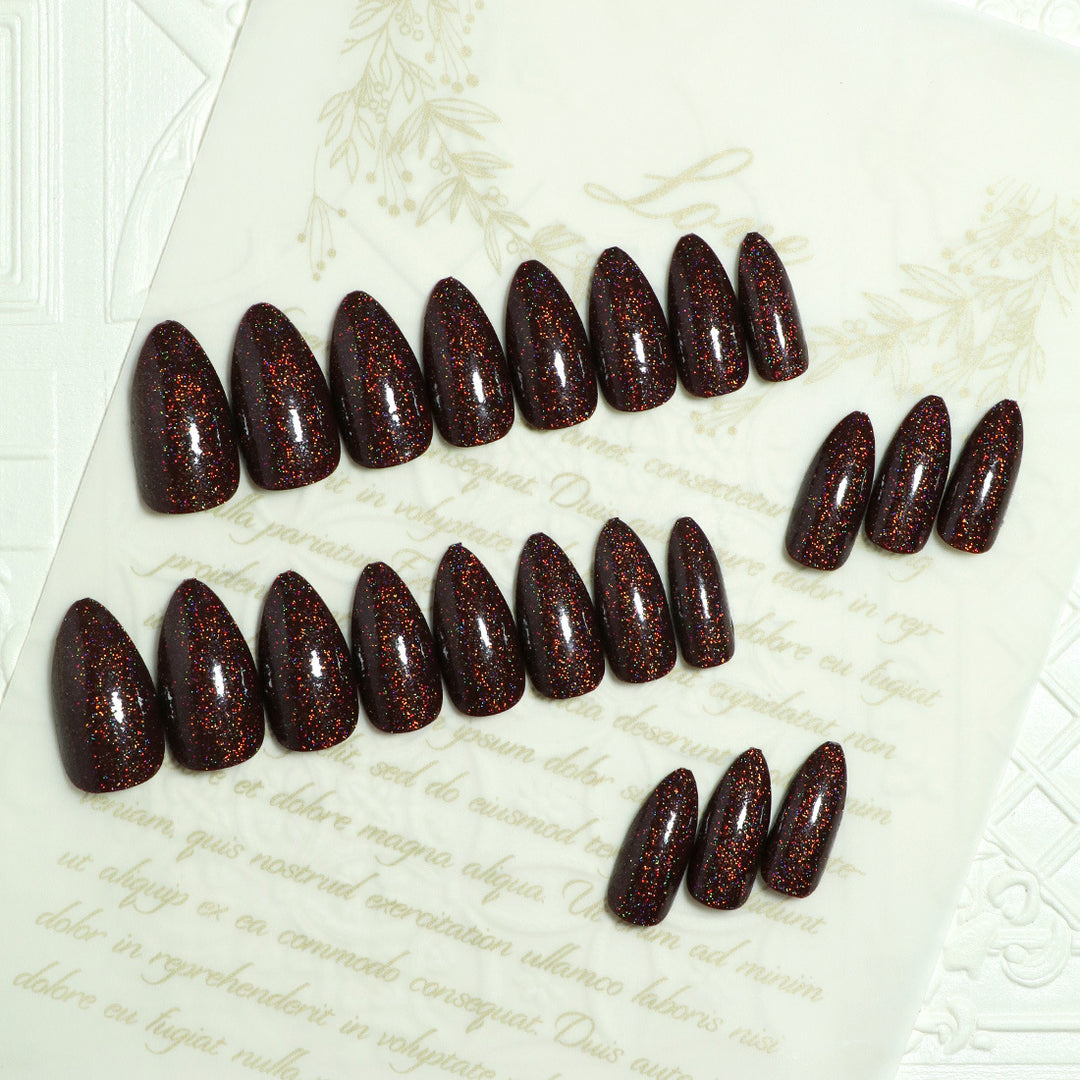 Unique Glittering Almond-Shaped Press-On Nails Bowlift