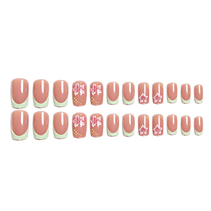 Artificial nail set with floral motifs and shiny accents Bowlift