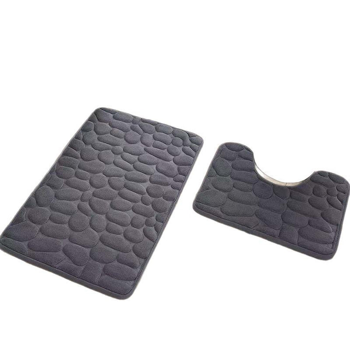 Pebble-Texture Memory Foam Bath Mat Set with U-Shaped Toilet Contour and Rectangular Non-Slip Rug Bowlift