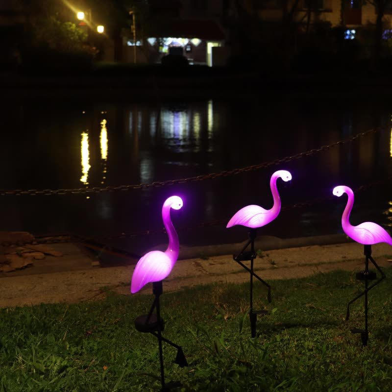 Decorative Solar Flamingo Lawn Stake With Adjustable Arm Bowlift