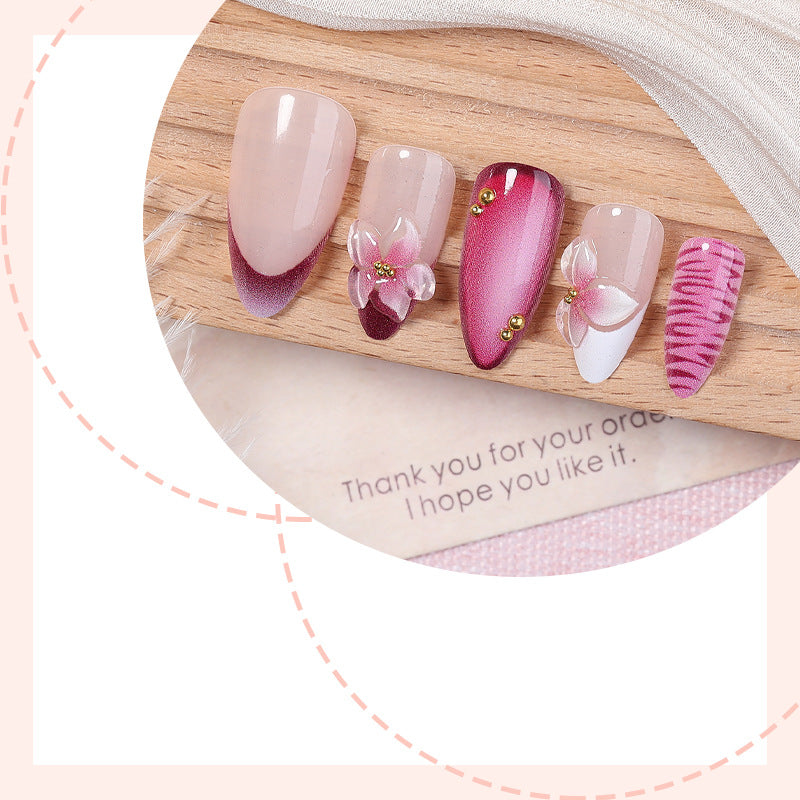 Premium Artistic Press-On Nail Set with Floral and Ombre Design Bowlift